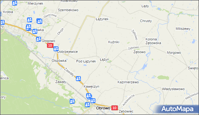 mapa Łążyn gmina Obrowo, Łążyn gmina Obrowo na mapie Targeo