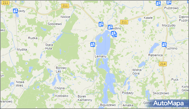 mapa Lemany gmina Sierakowice, Lemany gmina Sierakowice na mapie Targeo