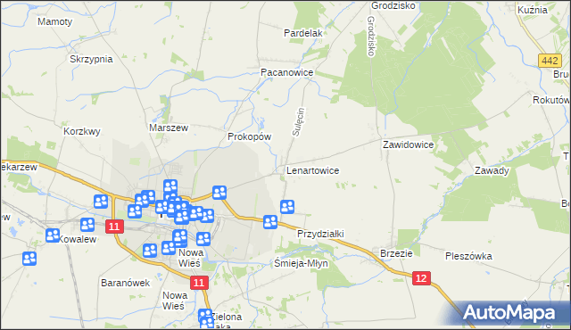 mapa Lenartowice gmina Pleszew, Lenartowice gmina Pleszew na mapie Targeo