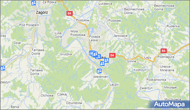 mapa Lesko, Lesko na mapie Targeo