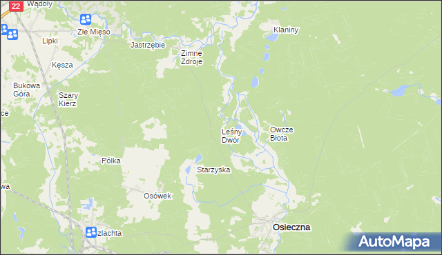 mapa Leśny Dwór gmina Osieczna, Leśny Dwór gmina Osieczna na mapie Targeo