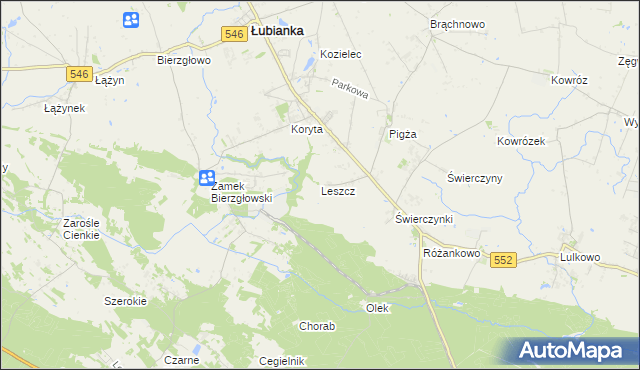 mapa Leszcz gmina Łubianka, Leszcz gmina Łubianka na mapie Targeo
