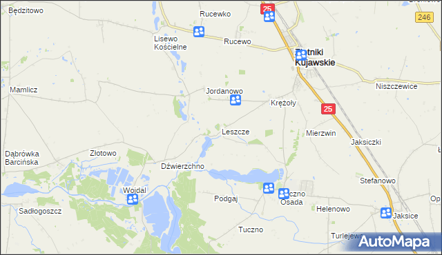 mapa Leszcze gmina Złotniki Kujawskie, Leszcze gmina Złotniki Kujawskie na mapie Targeo
