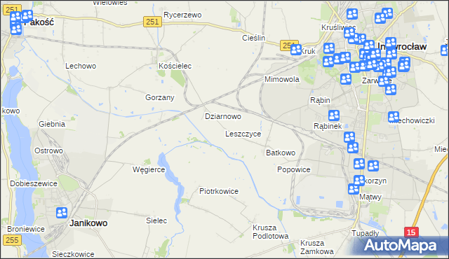 mapa Leszczyce, Leszczyce na mapie Targeo