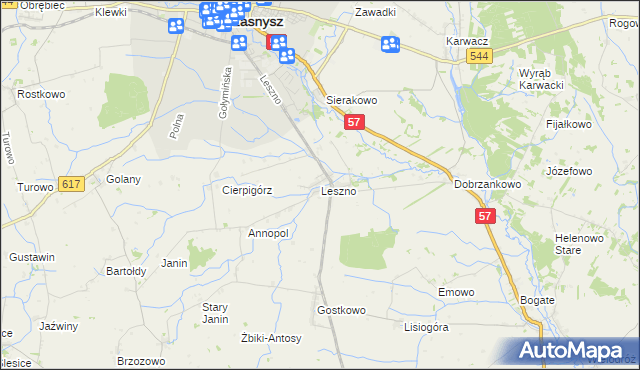 mapa Leszno gmina Przasnysz, Leszno gmina Przasnysz na mapie Targeo