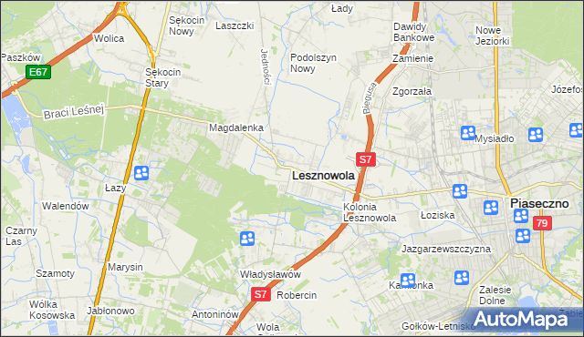 mapa Lesznowola powiat piaseczyński, Lesznowola powiat piaseczyński na mapie Targeo