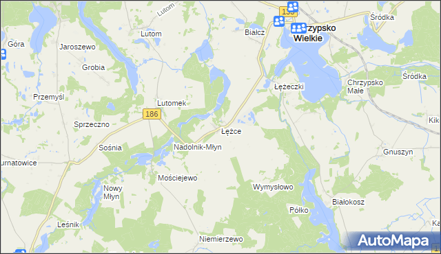 mapa Łężce gmina Chrzypsko Wielkie, Łężce gmina Chrzypsko Wielkie na mapie Targeo