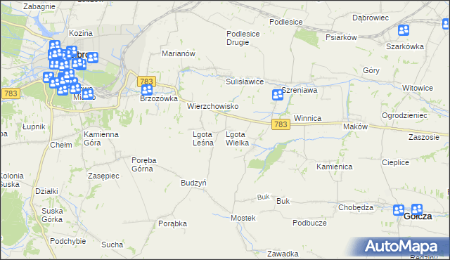 mapa Lgota Wielka gmina Wolbrom, Lgota Wielka gmina Wolbrom na mapie Targeo