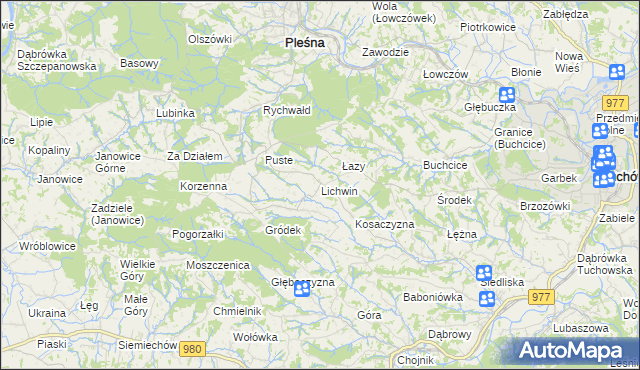 mapa Lichwin gmina Pleśna, Lichwin gmina Pleśna na mapie Targeo