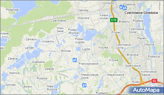 mapa Ligota gmina Czechowice-Dziedzice, Ligota gmina Czechowice-Dziedzice na mapie Targeo