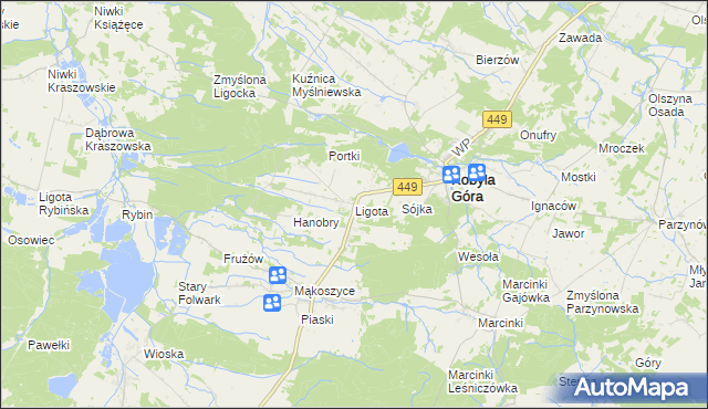 mapa Ligota gmina Kobyla Góra, Ligota gmina Kobyla Góra na mapie Targeo