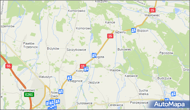 mapa Ligota gmina Trzebnica, Ligota gmina Trzebnica na mapie Targeo