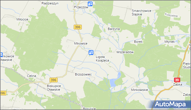 mapa Ligota Książęca gmina Namysłów, Ligota Książęca gmina Namysłów na mapie Targeo
