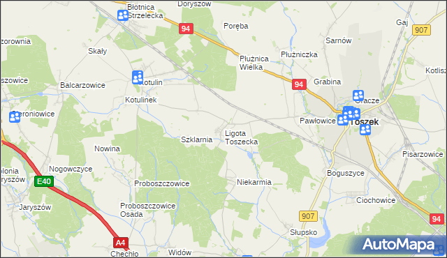 mapa Ligota Toszecka, Ligota Toszecka na mapie Targeo