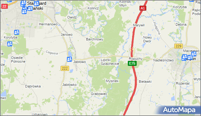 mapa Lipinki Szlacheckie, Lipinki Szlacheckie na mapie Targeo