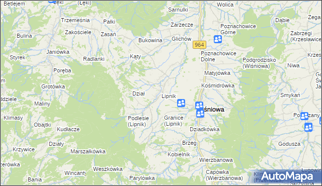 mapa Lipnik gmina Wiśniowa, Lipnik gmina Wiśniowa na mapie Targeo