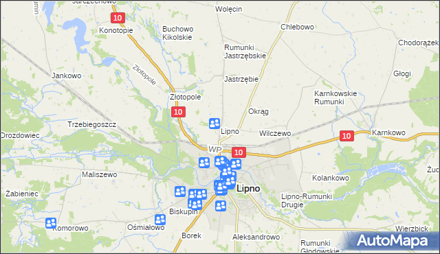 mapa Lipno powiat lipnowski, Lipno powiat lipnowski na mapie Targeo