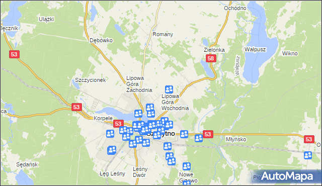 mapa Lipowa Góra Wschodnia, Lipowa Góra Wschodnia na mapie Targeo