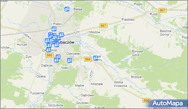 mapa Lisie Jamy gmina Lubaczów, Lisie Jamy gmina Lubaczów na mapie Targeo