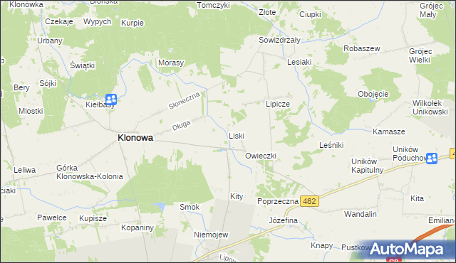 mapa Liski gmina Klonowa, Liski gmina Klonowa na mapie Targeo