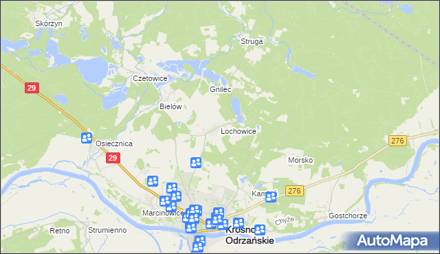 mapa Łochowice gmina Krosno Odrzańskie, Łochowice gmina Krosno Odrzańskie na mapie Targeo