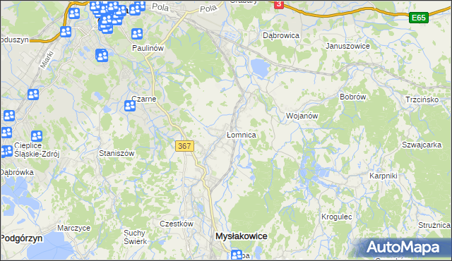 mapa Łomnica gmina Mysłakowice, Łomnica gmina Mysłakowice na mapie Targeo