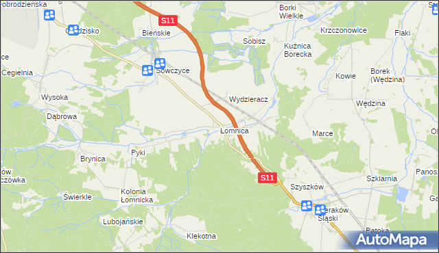 mapa Łomnica gmina Olesno, Łomnica gmina Olesno na mapie Targeo