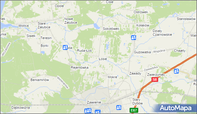 mapa Łosie gmina Radzymin, Łosie gmina Radzymin na mapie Targeo