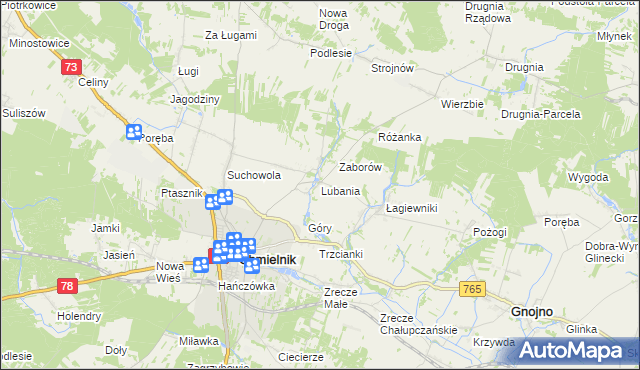 mapa Lubania gmina Chmielnik, Lubania gmina Chmielnik na mapie Targeo