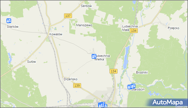 mapa Lubiechnia Wielka, Lubiechnia Wielka na mapie Targeo