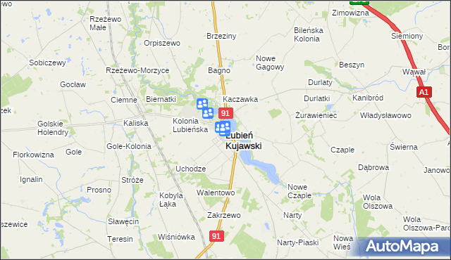 mapa Lubień Kujawski, Lubień Kujawski na mapie Targeo