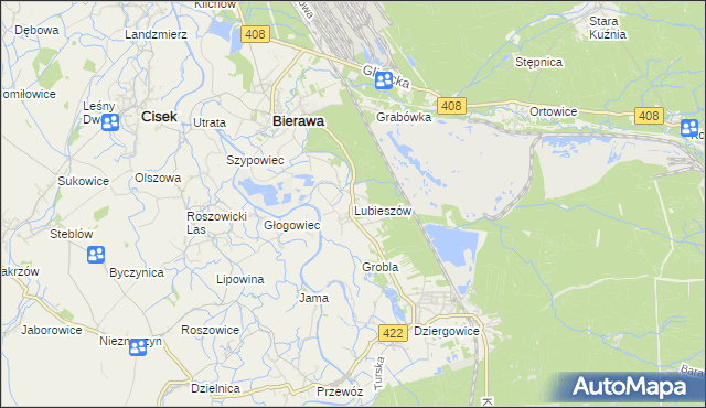 mapa Lubieszów gmina Bierawa, Lubieszów gmina Bierawa na mapie Targeo