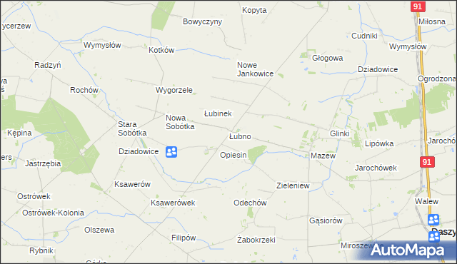 mapa Łubno gmina Daszyna, Łubno gmina Daszyna na mapie Targeo