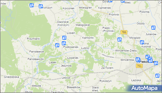 mapa Łubno gmina Piekoszów, Łubno gmina Piekoszów na mapie Targeo