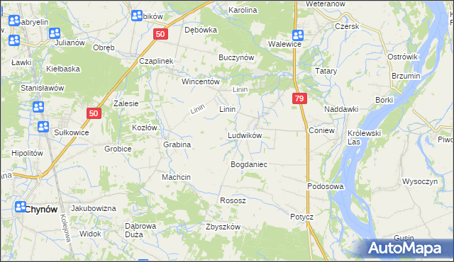 mapa Ludwików gmina Chynów, Ludwików gmina Chynów na mapie Targeo