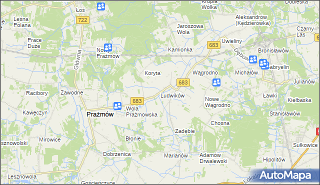 mapa Ludwików gmina Prażmów, Ludwików gmina Prażmów na mapie Targeo