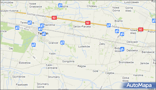 mapa Ludwików gmina Teresin, Ludwików gmina Teresin na mapie Targeo
