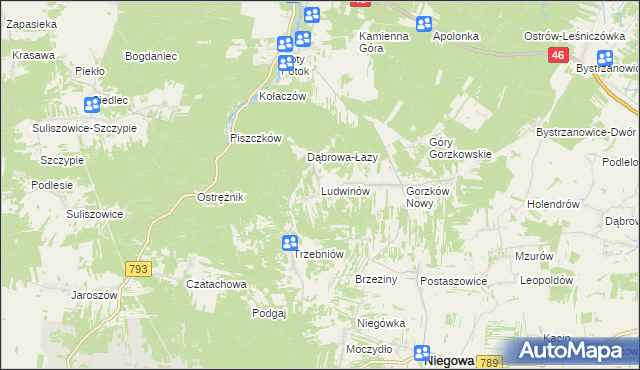 mapa Ludwinów gmina Niegowa, Ludwinów gmina Niegowa na mapie Targeo