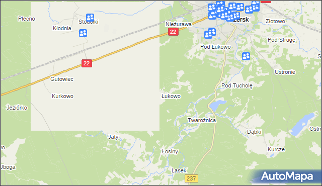 mapa Łukowo gmina Czersk, Łukowo gmina Czersk na mapie Targeo