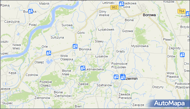 mapa Łysaków gmina Czermin, Łysaków gmina Czermin na mapie Targeo