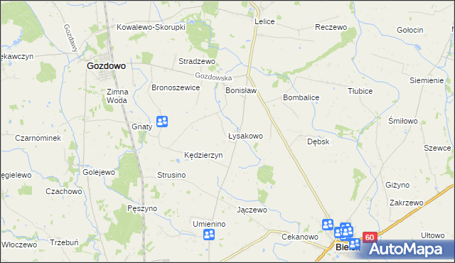 mapa Łysakowo gmina Gozdowo, Łysakowo gmina Gozdowo na mapie Targeo