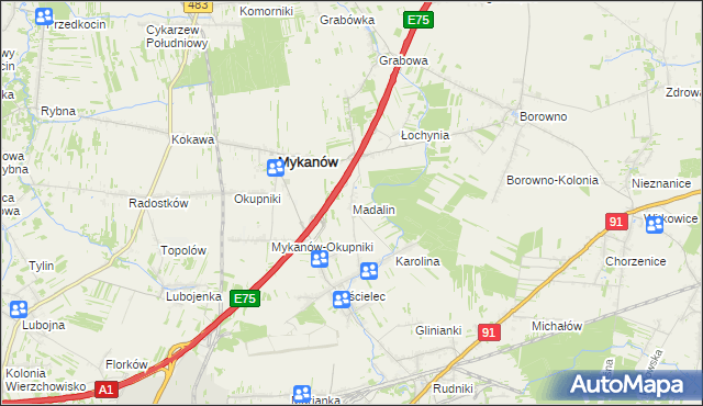 mapa Madalin gmina Rędziny, Madalin gmina Rędziny na mapie Targeo