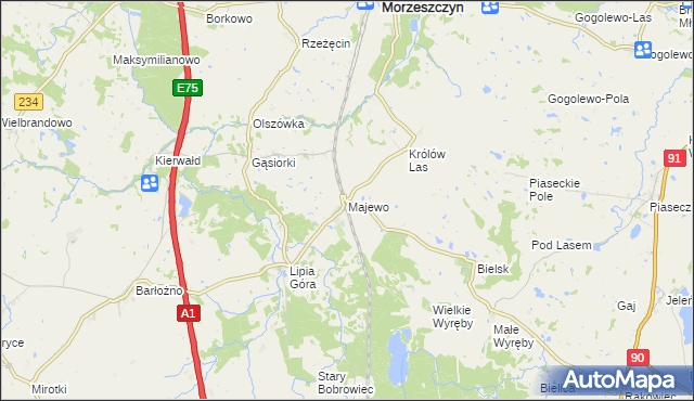 mapa Majewo gmina Morzeszczyn, Majewo gmina Morzeszczyn na mapie Targeo