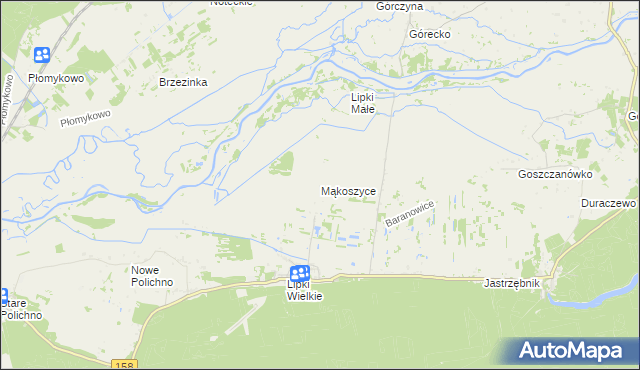 mapa Mąkoszyce gmina Santok, Mąkoszyce gmina Santok na mapie Targeo