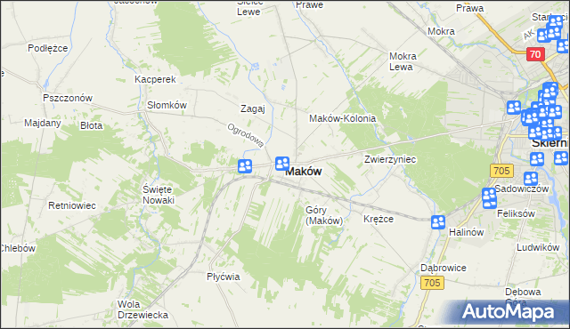 mapa Maków powiat skierniewicki, Maków powiat skierniewicki na mapie Targeo