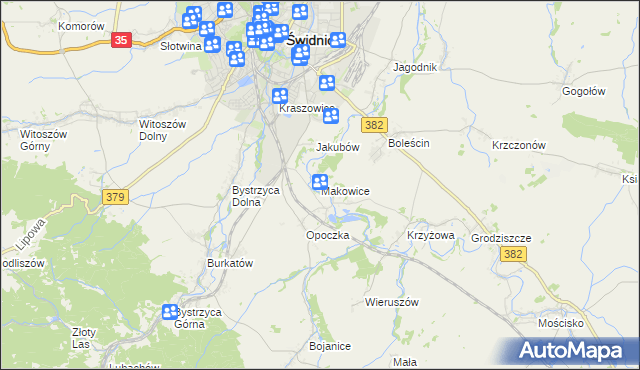 mapa Makowice gmina Świdnica, Makowice gmina Świdnica na mapie Targeo