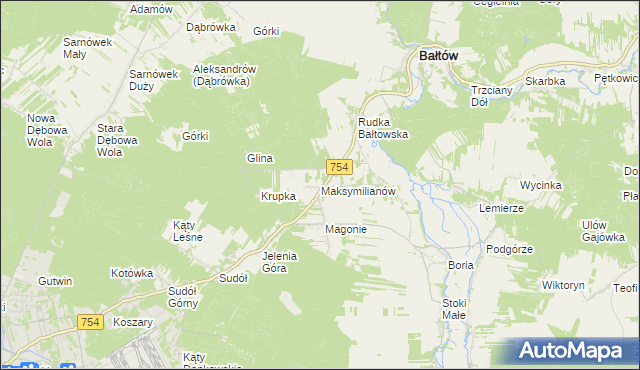 mapa Maksymilianów gmina Bałtów, Maksymilianów gmina Bałtów na mapie Targeo