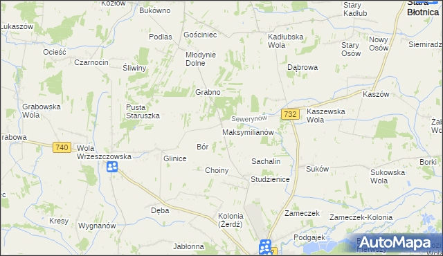 mapa Maksymilianów gmina Przytyk, Maksymilianów gmina Przytyk na mapie Targeo