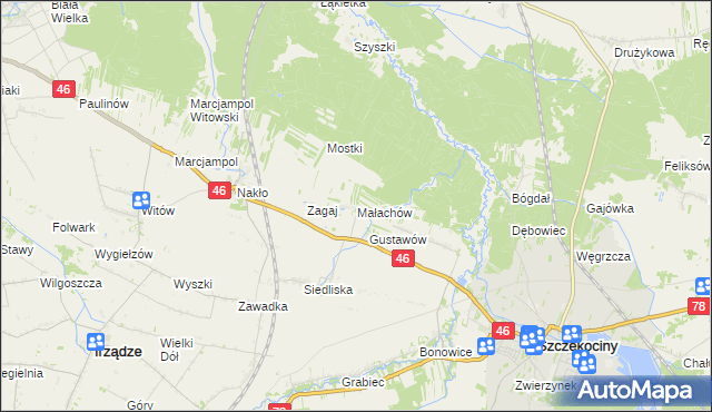 mapa Małachów gmina Szczekociny, Małachów gmina Szczekociny na mapie Targeo