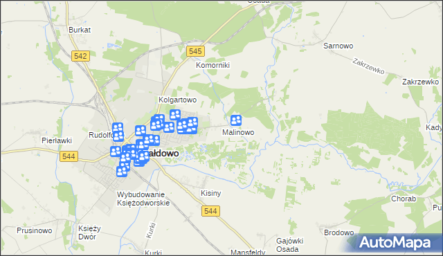 mapa Malinowo gmina Działdowo, Malinowo gmina Działdowo na mapie Targeo